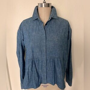 Rivet & Thread- Chambray high-low babydoll button-up with front peplum.